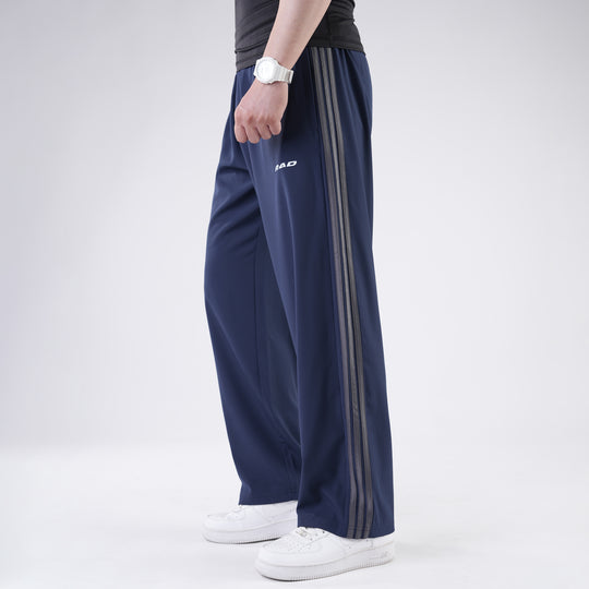 Navy Micro Baggy Fit Trousers with Three Straight Stripes