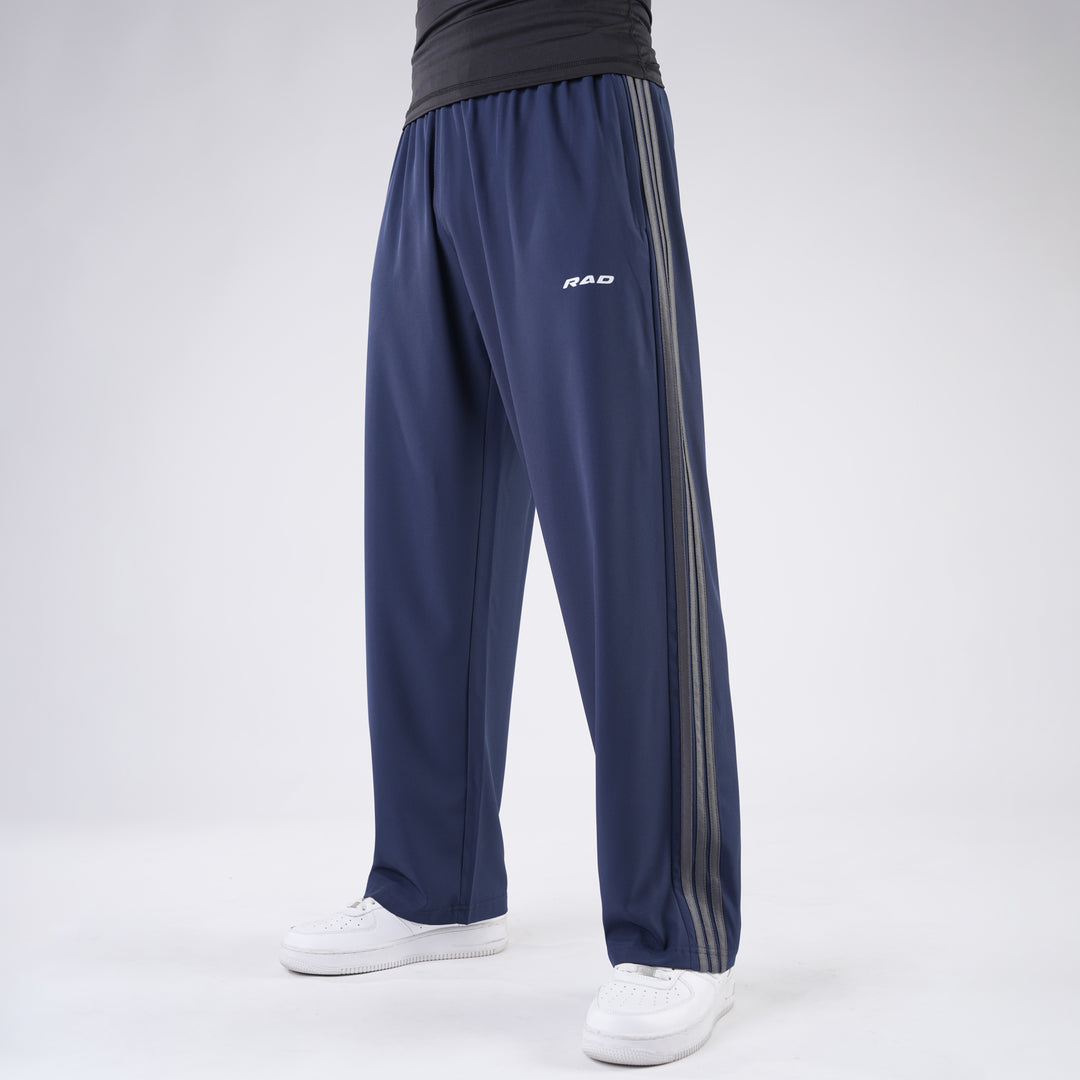 Navy Micro Baggy Fit Trousers with Three Straight Stripes
