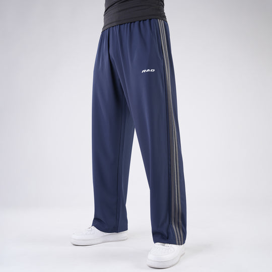 Navy Micro Baggy Fit Trousers with Three Straight Stripes
