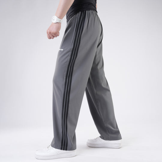 Gray Micro Baggy Fit Trousers with Three Straight Stripes