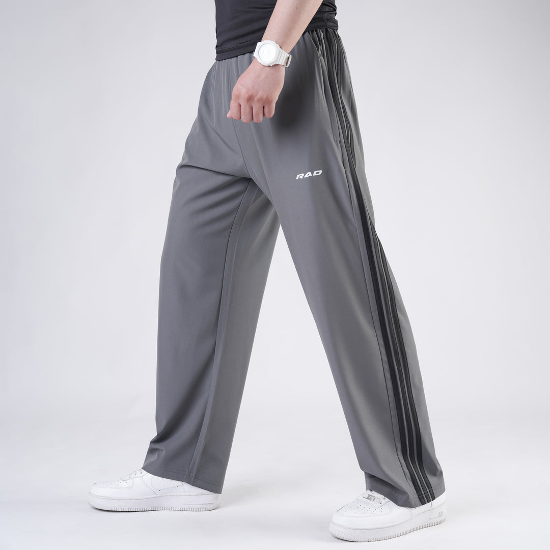 Gray Micro Baggy Fit Trousers with Three Straight Stripes