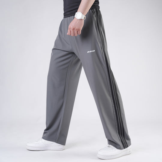 Gray Micro Baggy Fit Trousers with Three Straight Stripes