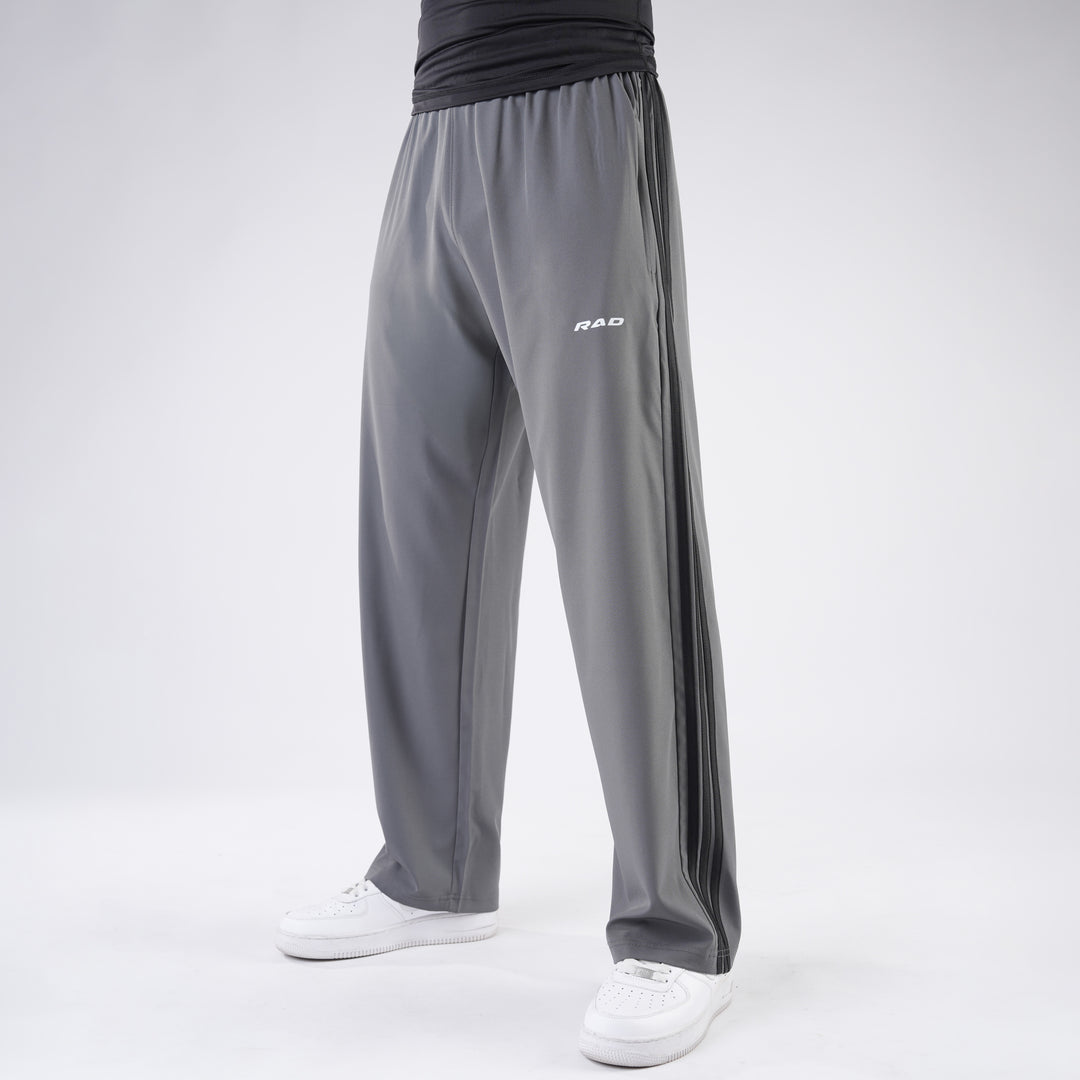 Gray Micro Baggy Fit Trousers with Three Straight Stripes