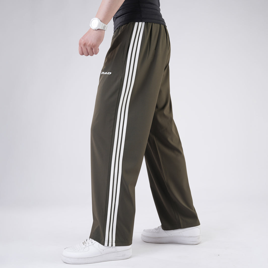Olive Micro Baggy Fit Trousers with Three Straight Stripes