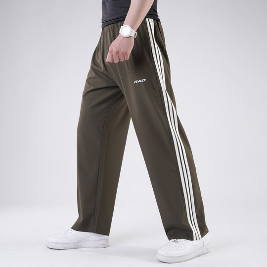 Olive Micro Baggy Fit Trousers with Three Straight Stripes