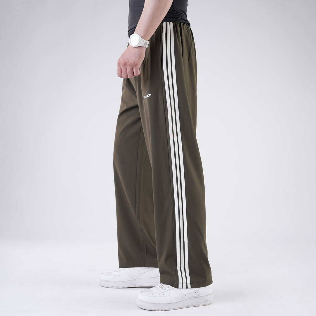 Olive Micro Baggy Fit Trousers with Three Straight Stripes