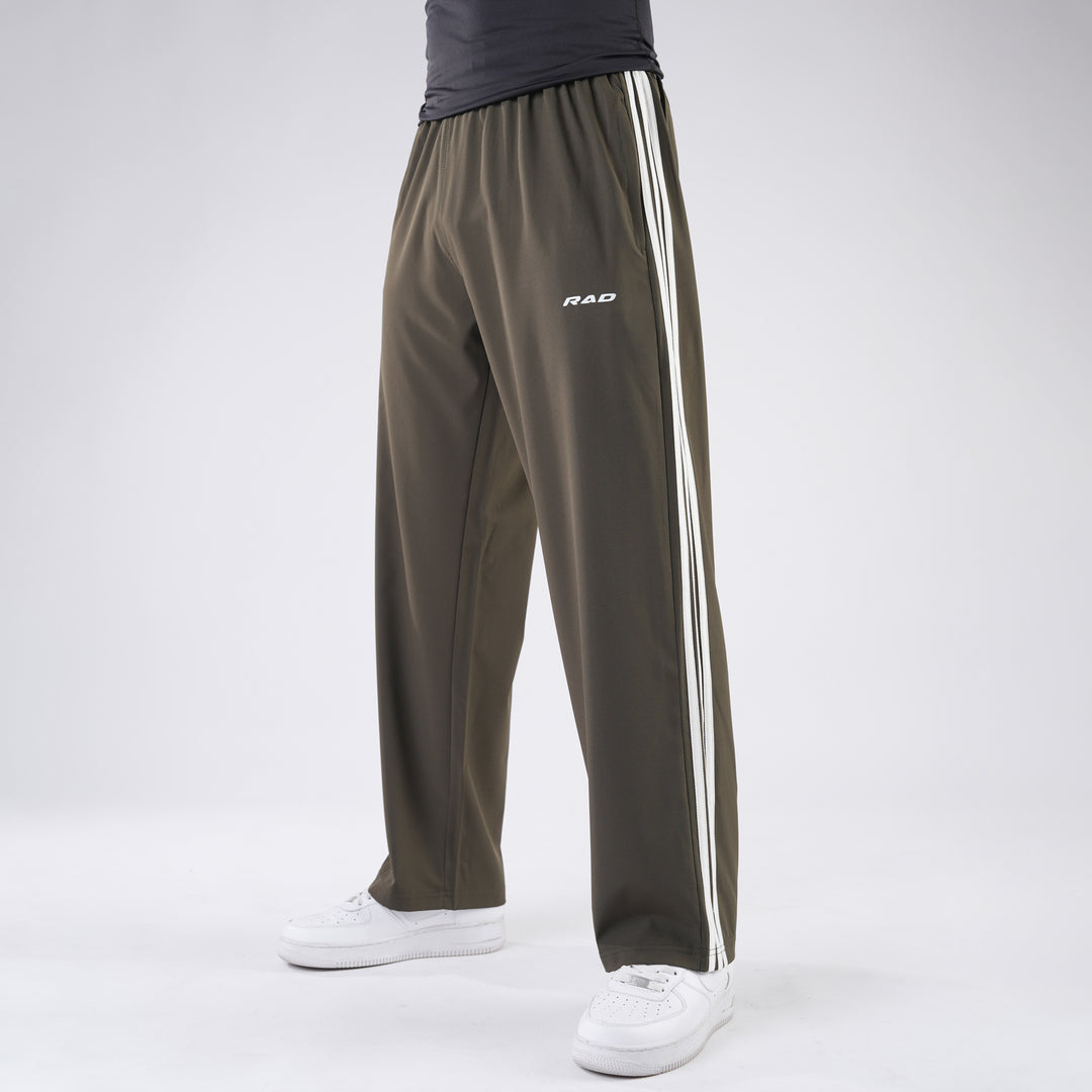 Olive Micro Baggy Fit Trousers with Three Straight Stripes