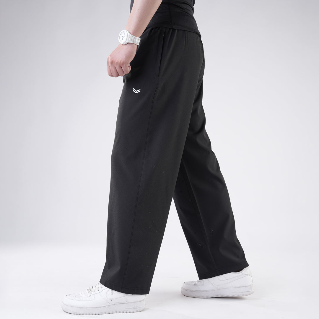 Black Lazer Cut Mesh Baggy Fit Trousers