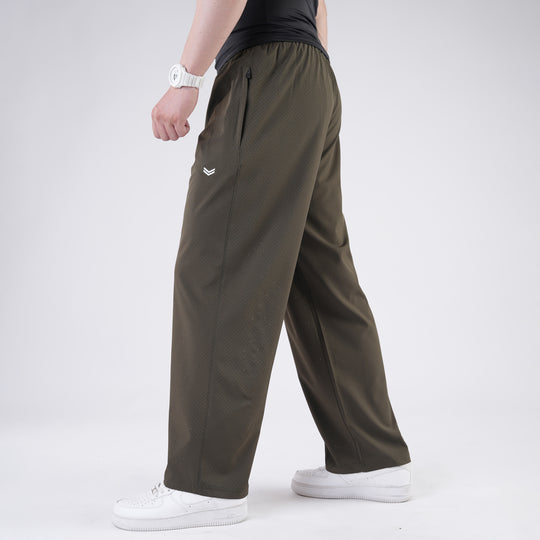 Olive Lazer Cut Mesh Baggy Fit Trousers