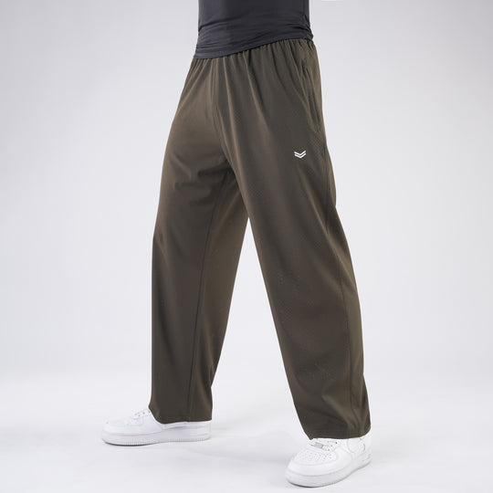 Olive Lazer Cut Mesh Baggy Fit Trousers