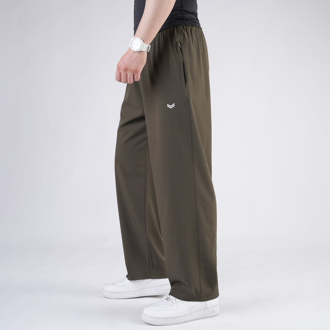 Olive Lazer Cut Mesh Baggy Fit Trousers
