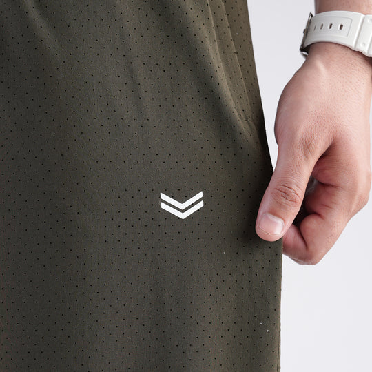 Olive Lazer Cut Mesh Baggy Fit Trousers