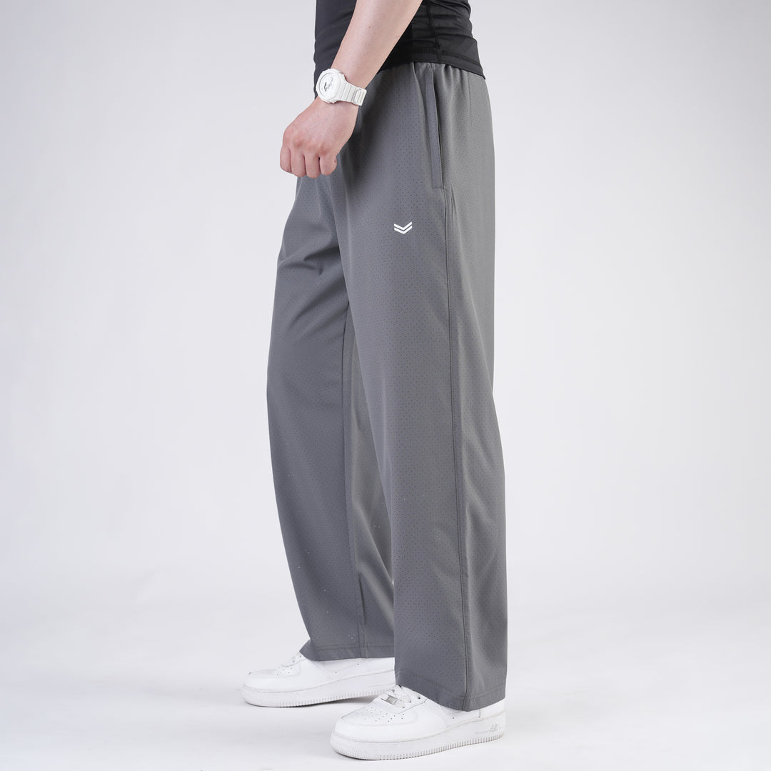 Gray Lazer Cut Mesh Baggy Fit Trousers