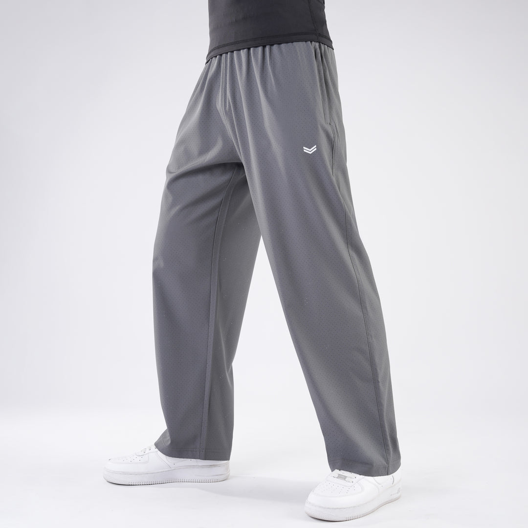 Gray Lazer Cut Mesh Baggy Fit Trousers