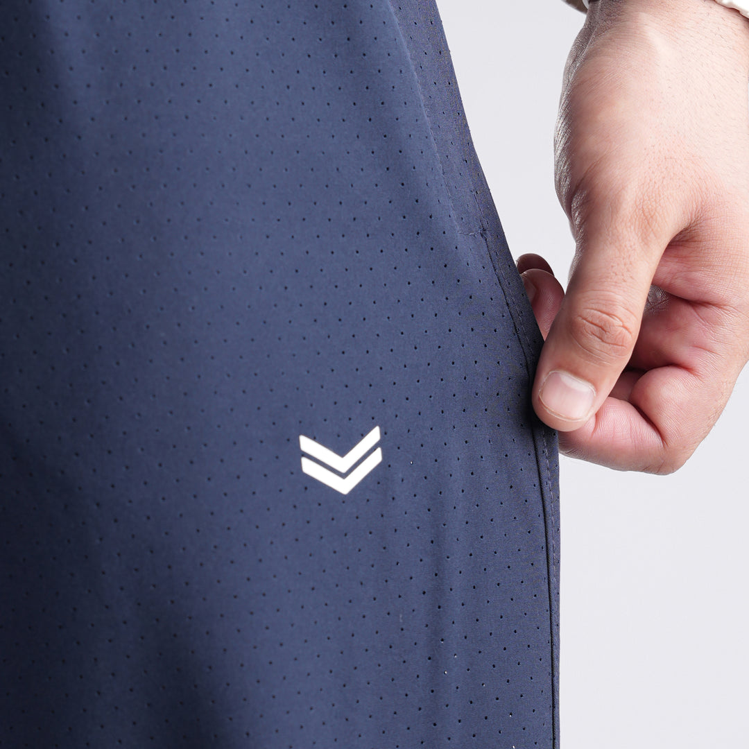 Navy Lazer Cut Mesh Baggy Fit Trousers