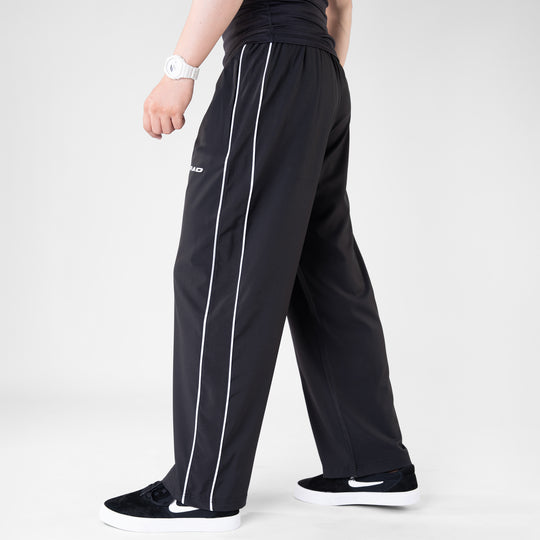 Black Micro Baggy Fit Trousers with White Piping & Lazer Cut Panels