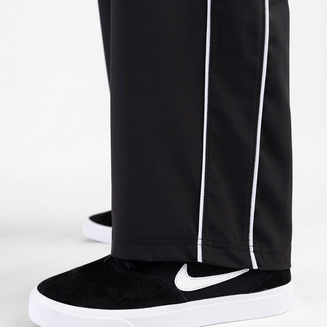 Black Micro Baggy Fit Trousers with White Piping & Lazer Cut Panels