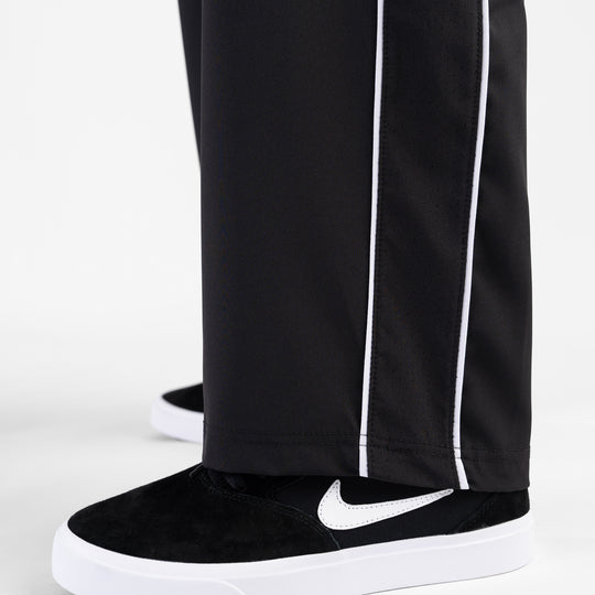 Black Micro Baggy Fit Trousers with White Piping & Lazer Cut Panels