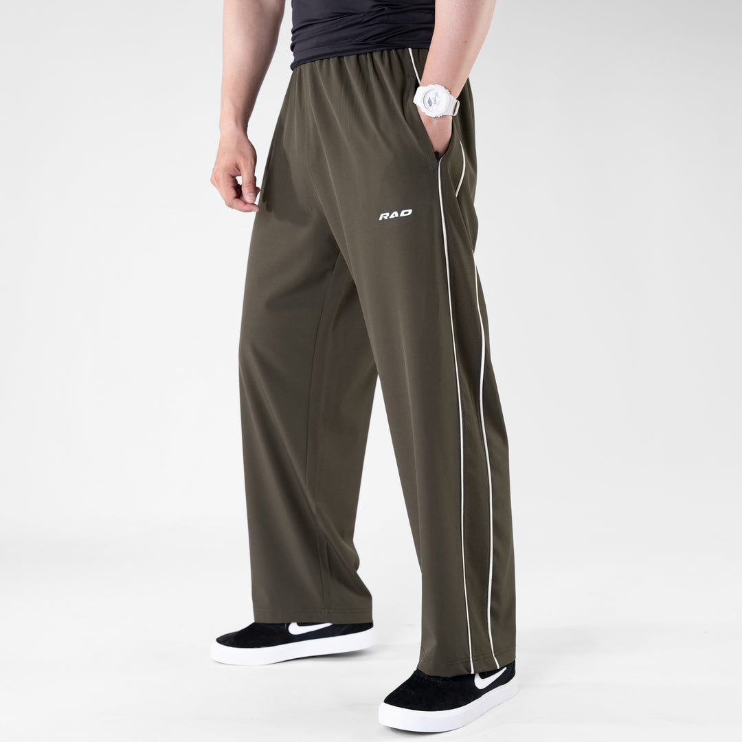 Olive Micro Baggy Fit Trousers with White Piping & Lazer Cut Panels