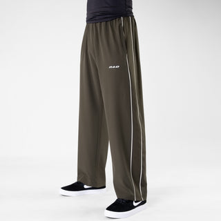 Olive Micro Baggy Fit Trousers with White Piping & Lazer Cut Panels