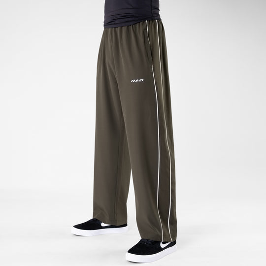 Olive Micro Baggy Fit Trousers with White Piping & Lazer Cut Panels