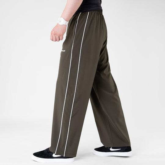 Olive Micro Baggy Fit Trousers with White Piping & Lazer Cut Panels