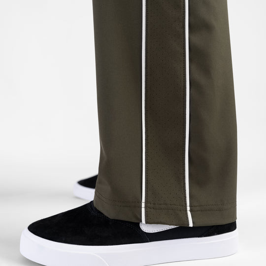 Olive Micro Baggy Fit Trousers with White Piping & Lazer Cut Panels