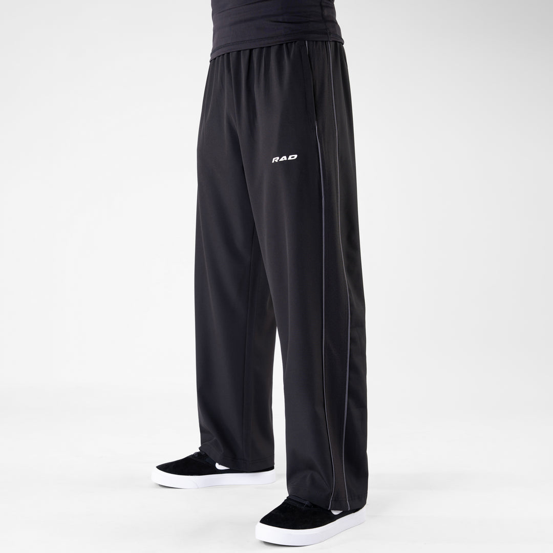 Black Micro Baggy Fit Trousers with Gray Piping & Lazer Cut Panels