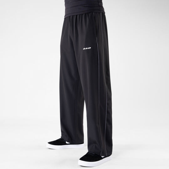 Black Micro Baggy Fit Trousers with Gray Piping & Lazer Cut Panels