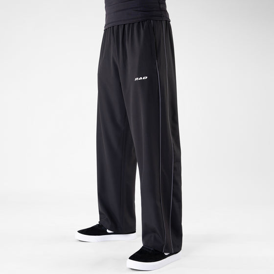 Black Micro Baggy Fit Trousers with Gray Piping & Lazer Cut Panels