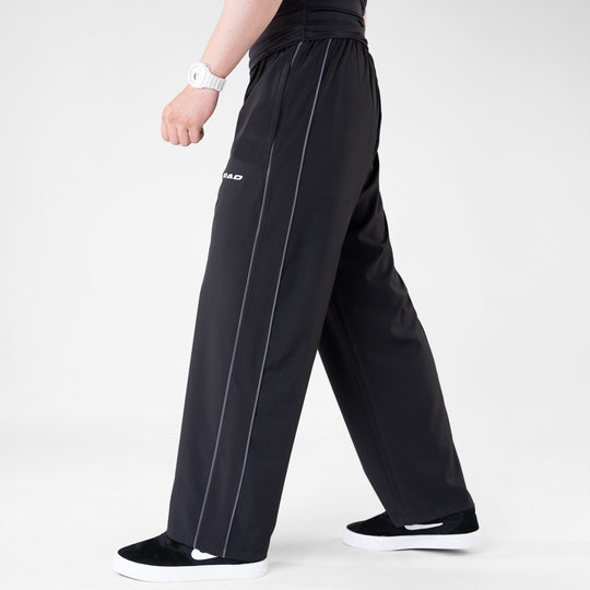Black Micro Baggy Fit Trousers with Gray Piping & Lazer Cut Panels