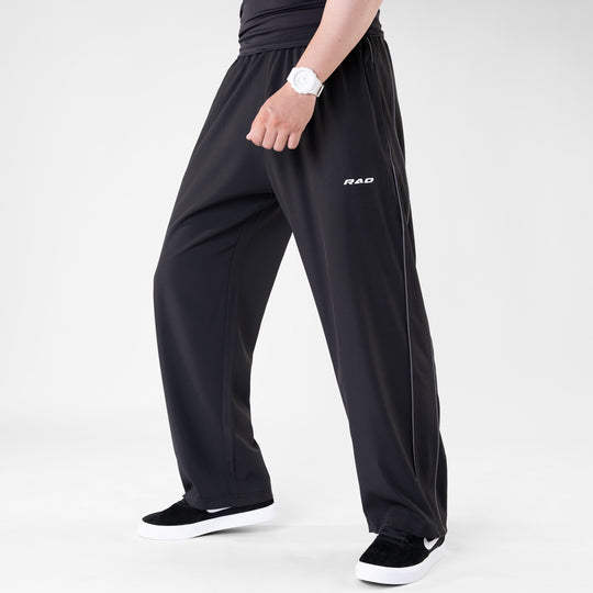 Black Micro Baggy Fit Trousers with Gray Piping & Lazer Cut Panels