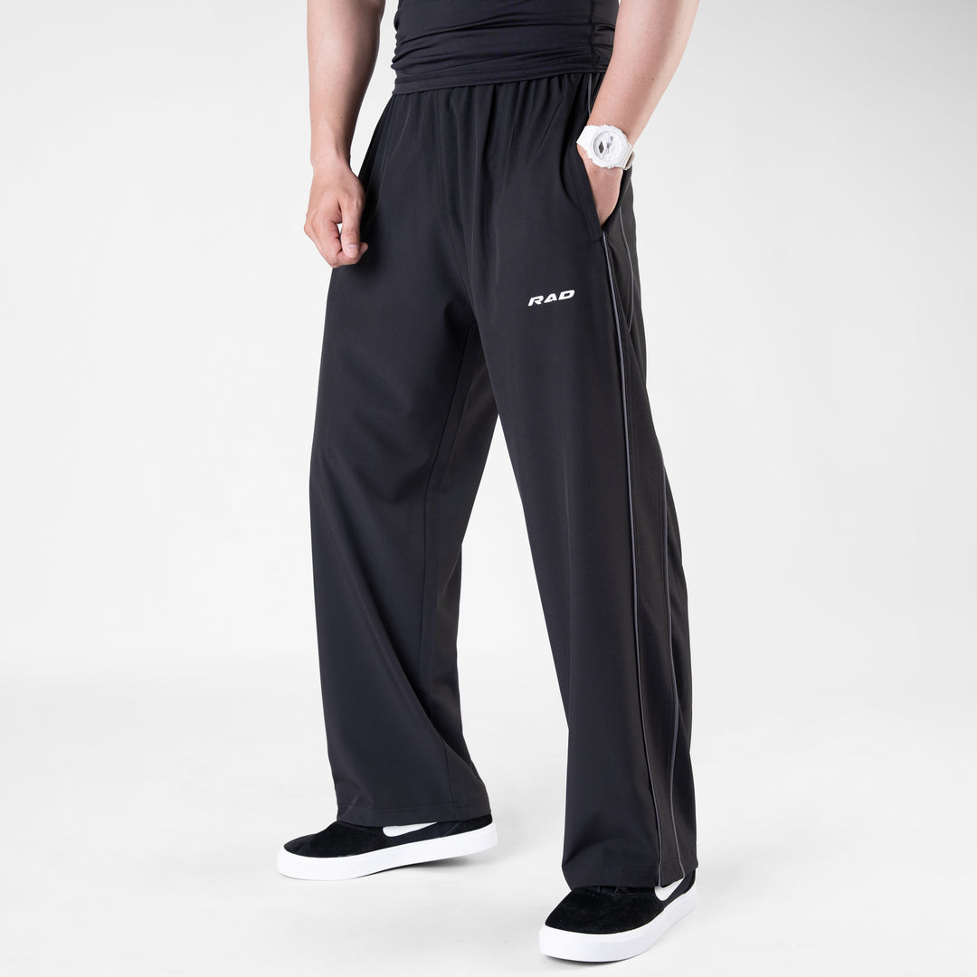 Black Micro Baggy Fit Trousers with Gray Piping & Lazer Cut Panels