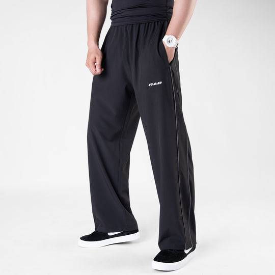 Black Micro Baggy Fit Trousers with Gray Piping & Lazer Cut Panels