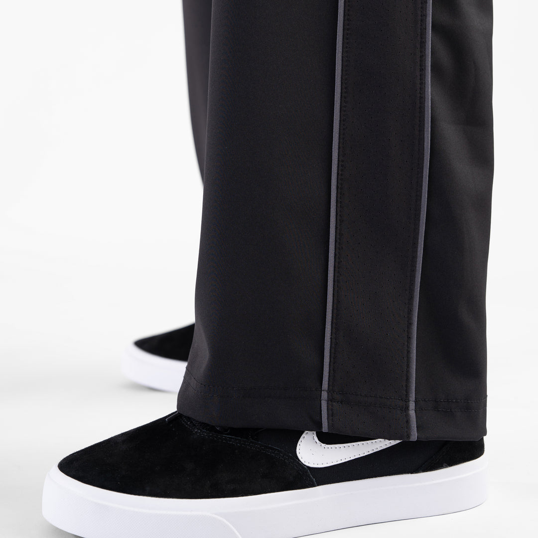Black Micro Baggy Fit Trousers with Gray Piping & Lazer Cut Panels
