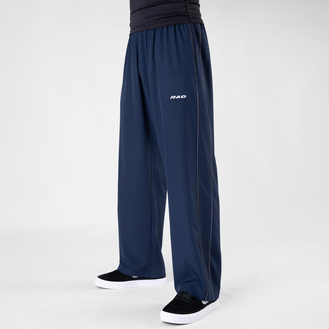 Navy Micro Baggy Fit Trousers with Gray Piping & Lazer Cut Panels