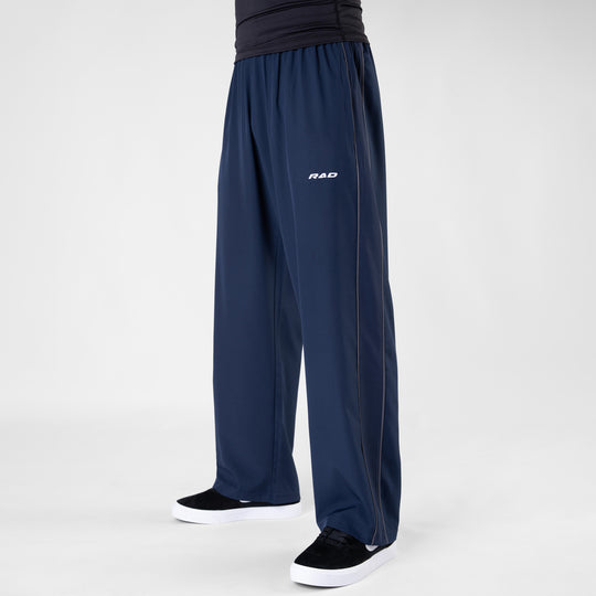 Navy Micro Baggy Fit Trousers with Gray Piping & Lazer Cut Panels