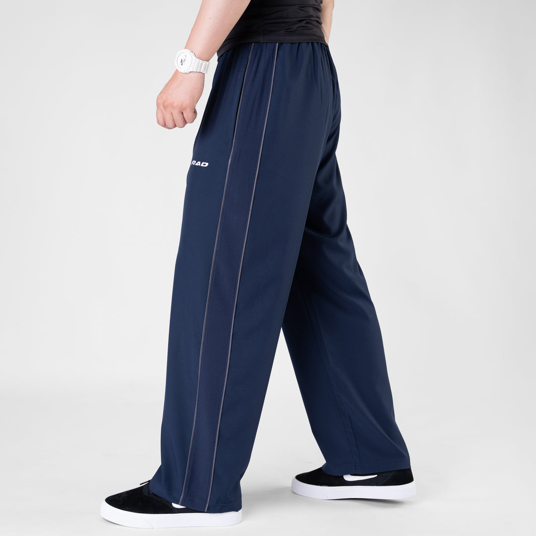 Navy Micro Baggy Fit Trousers with Gray Piping & Lazer Cut Panels