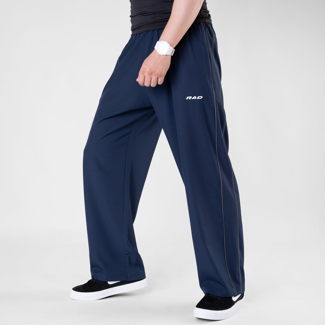 Navy Micro Baggy Fit Trousers with Gray Piping & Lazer Cut Panels