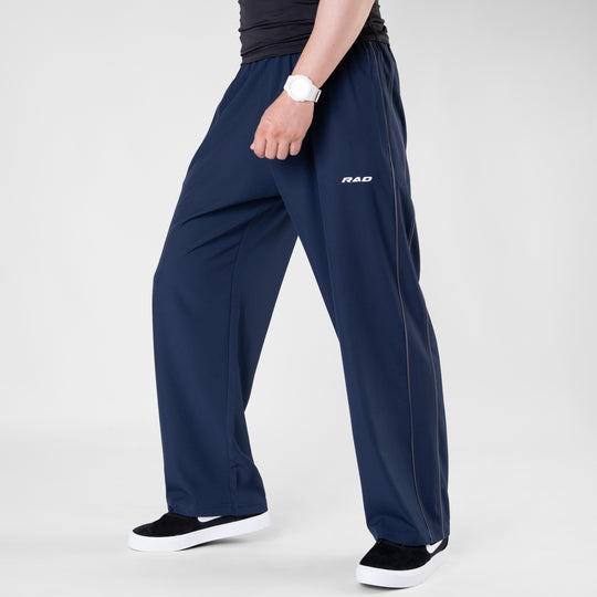 Navy Micro Baggy Fit Trousers with Gray Piping & Lazer Cut Panels