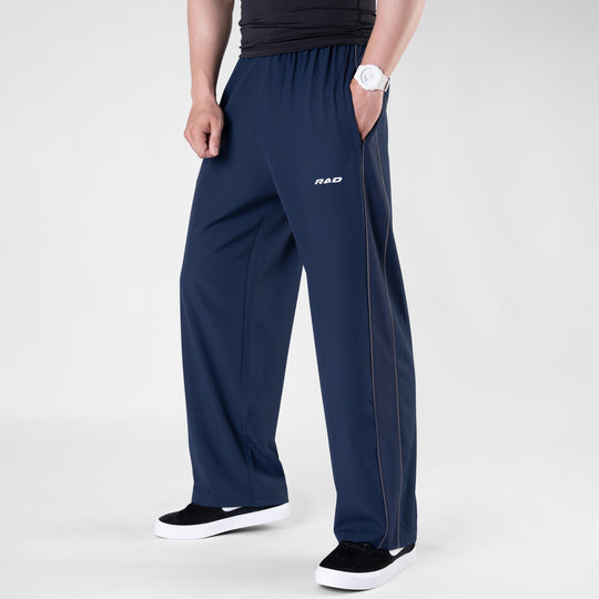 Navy Micro Baggy Fit Trousers with Gray Piping & Lazer Cut Panels