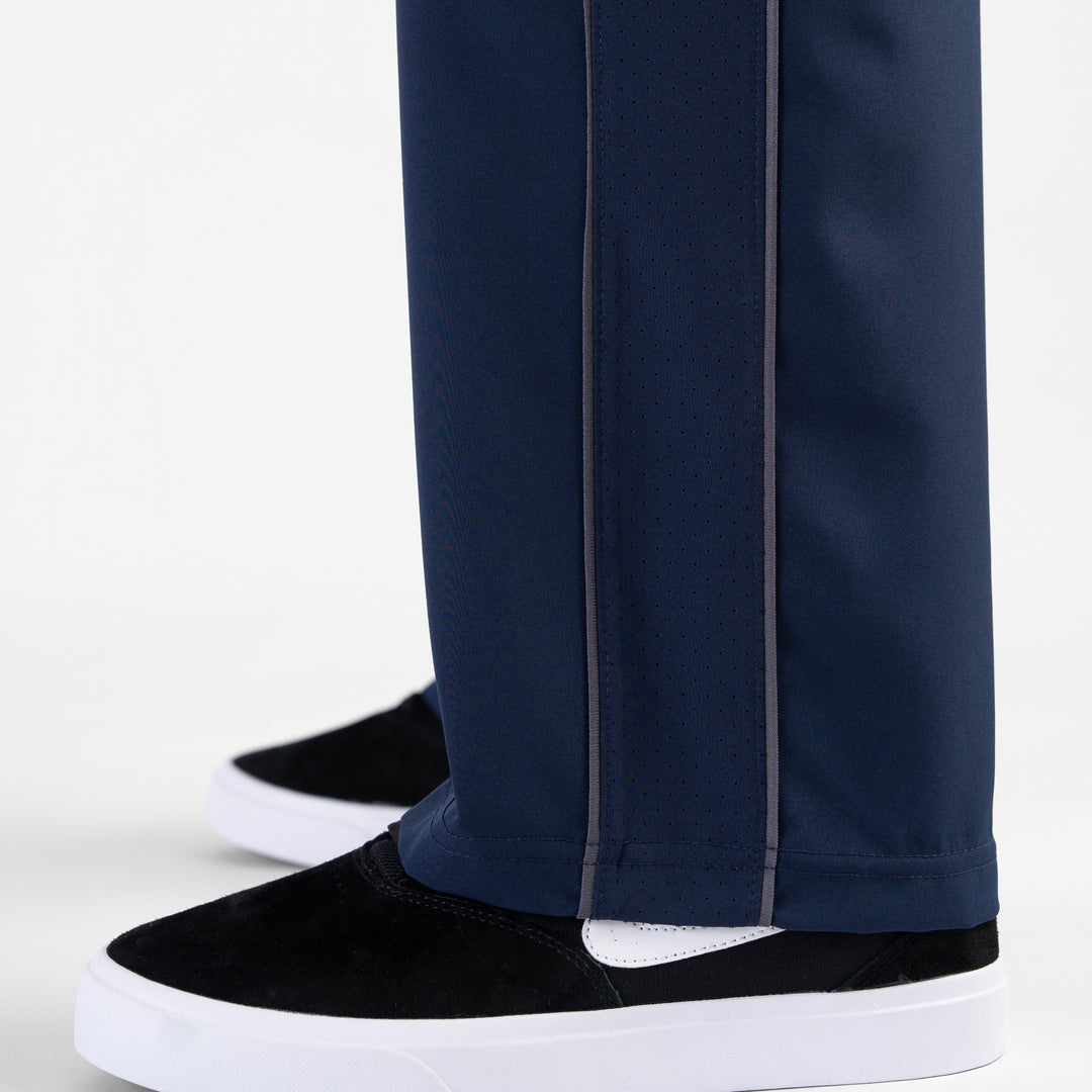 Navy Micro Baggy Fit Trousers with Gray Piping & Lazer Cut Panels