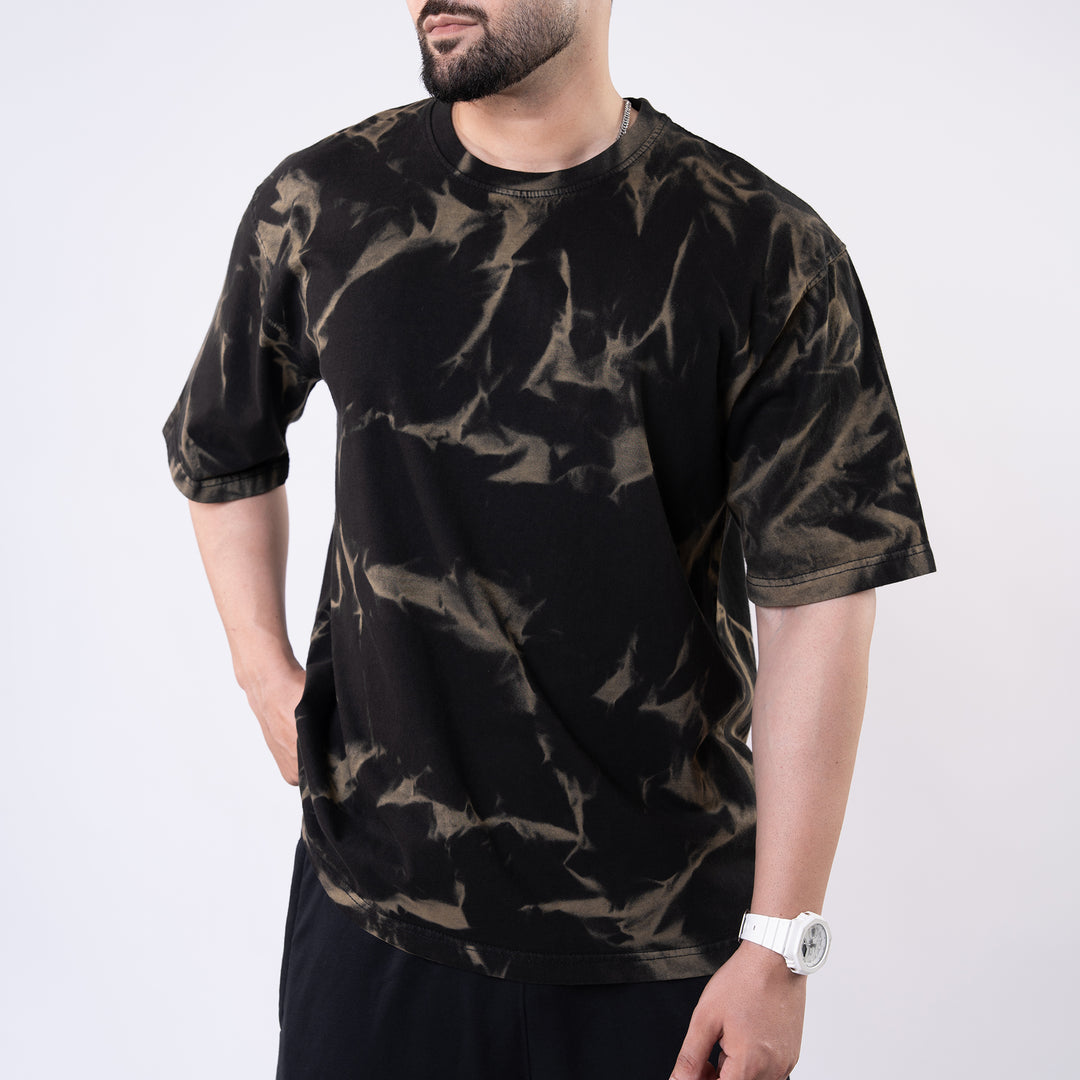 Black Oversize T-shirt with Olive Bleech Out Wash