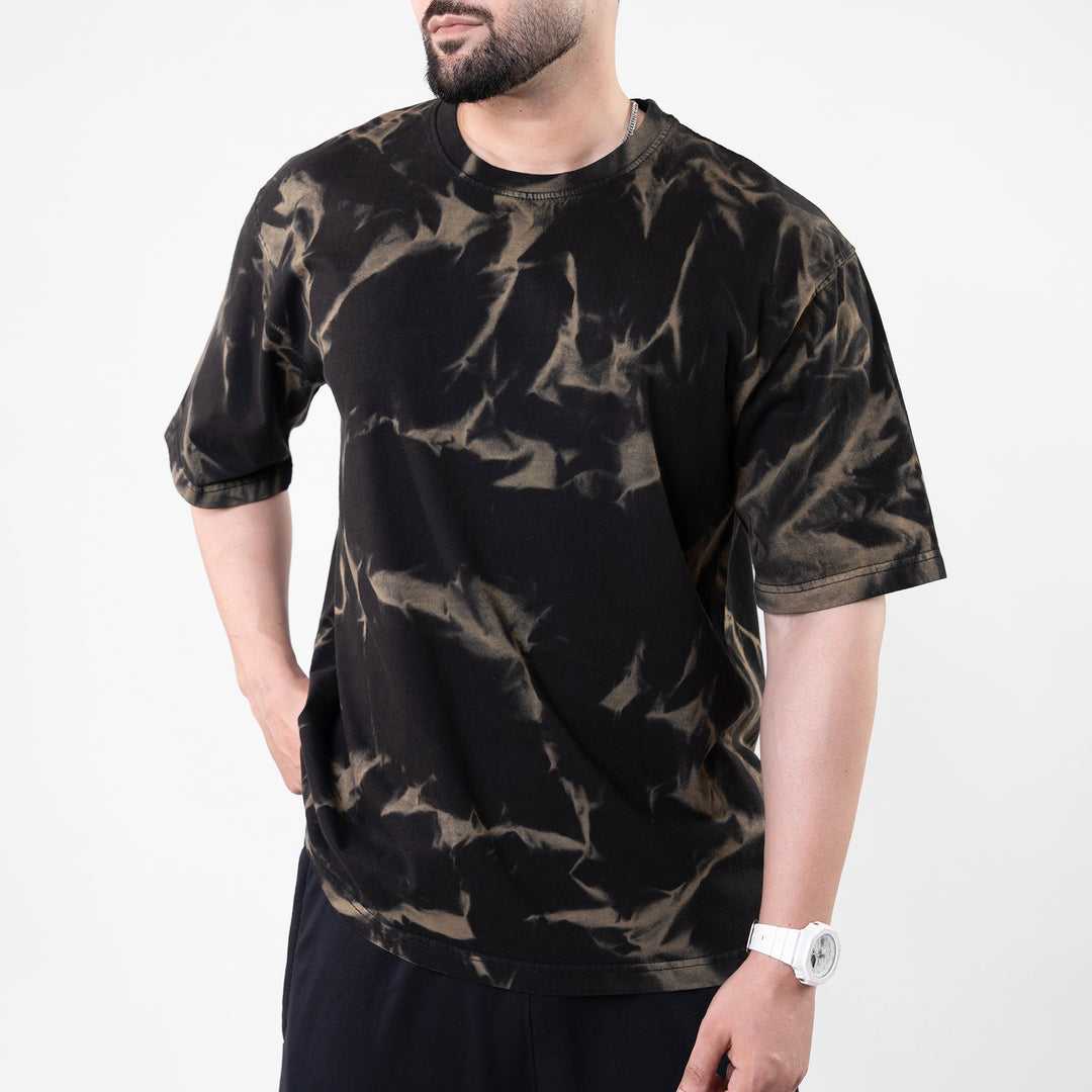 Black Oversize T-shirt with Olive Bleech Out Wash