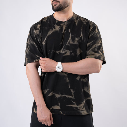 Black Oversize T-shirt with Olive Bleech Out Wash