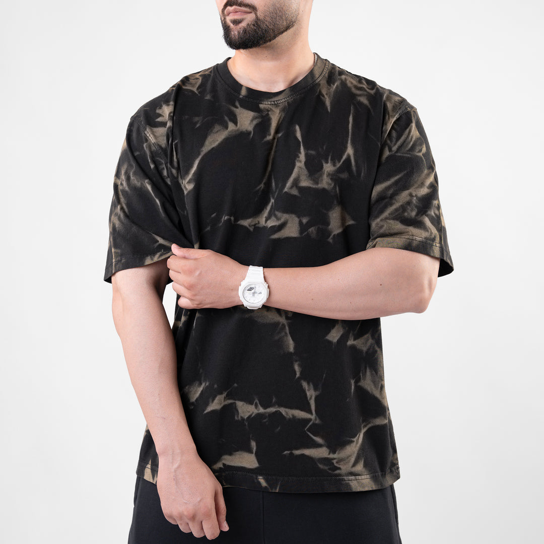 Black Oversize T-shirt with Olive Bleech Out Wash