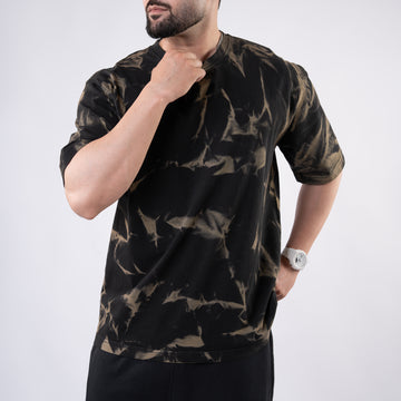 Black Oversize T-shirt with Olive Bleech Out Wash
