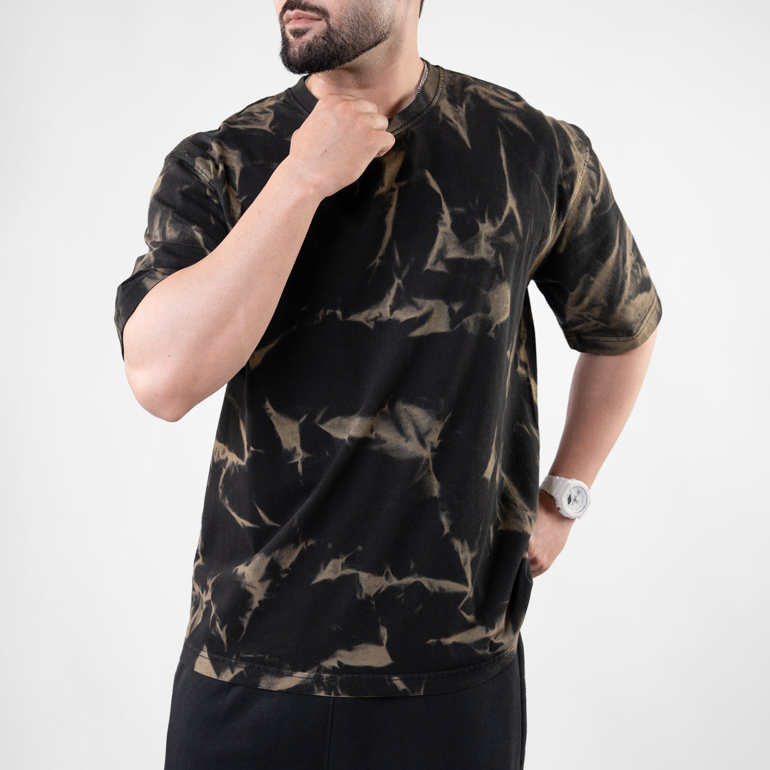 Black Oversize T-shirt with Olive Bleech Out Wash