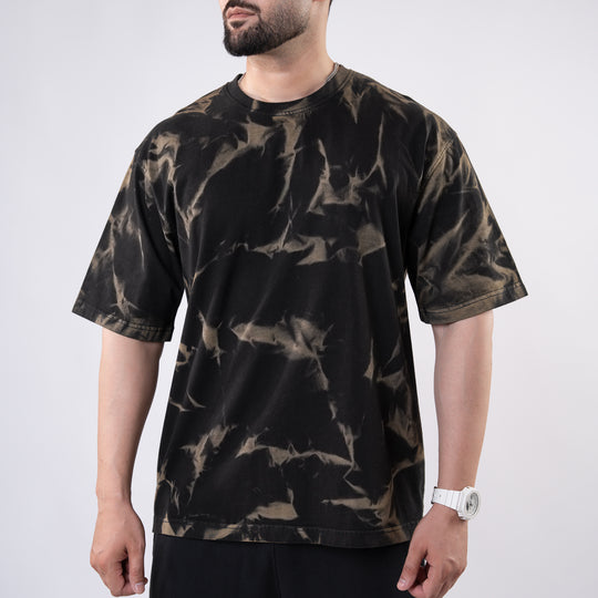 Black Oversize T-shirt with Olive Bleech Out Wash