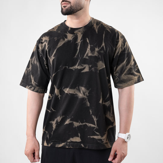 Black Oversize T-shirt with Olive Bleech Out Wash